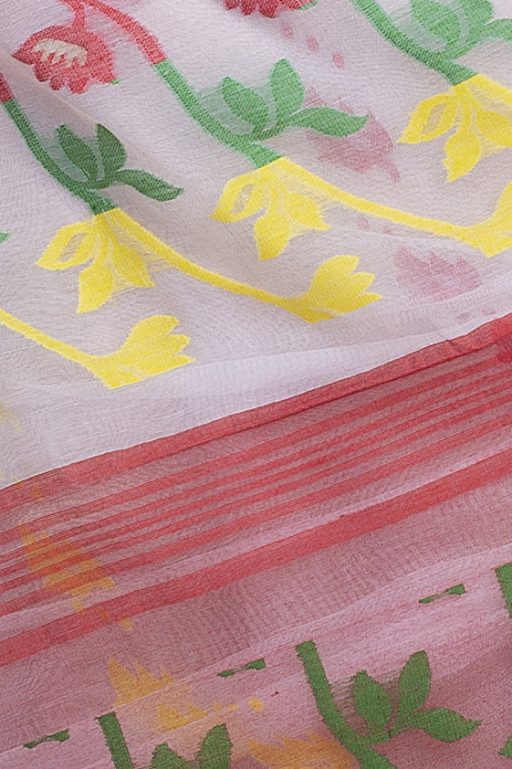 White Red Blended Cotton Moha_Jamdani Jamdani Saree (809)